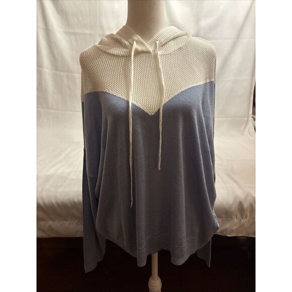 New York‎ & Company Street Mesh Hooded Sweater Blue/White Long Sleeves Large - Picture 1 of 9